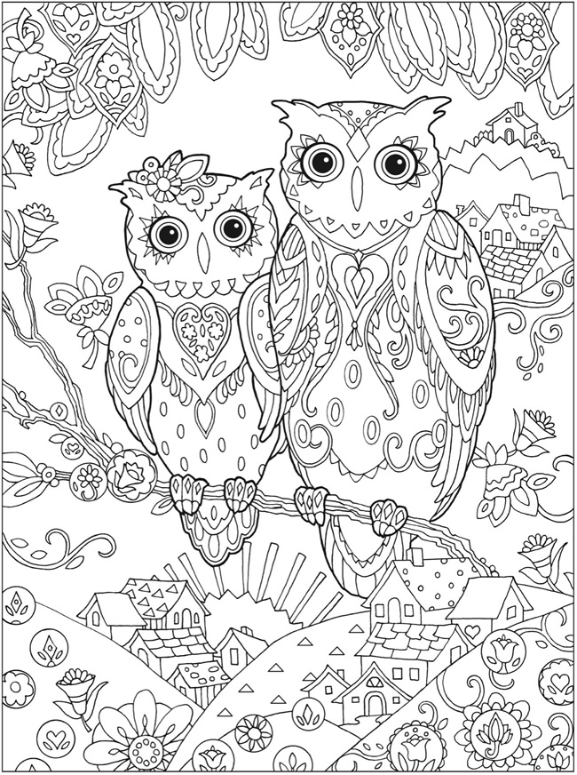 Boy and girl owl coloring page