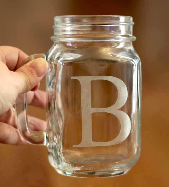 Etched Mason Jar Mugs
