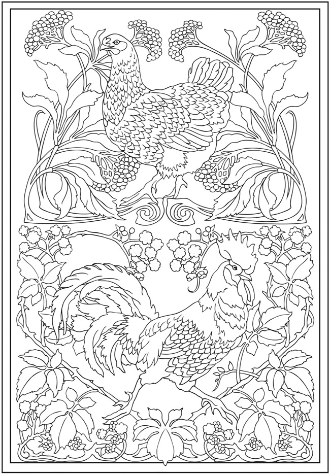 Rooster and Hen coloring page
