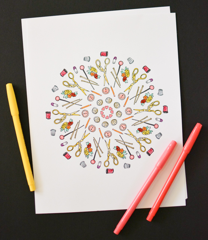 Sewing notions adult coloring page