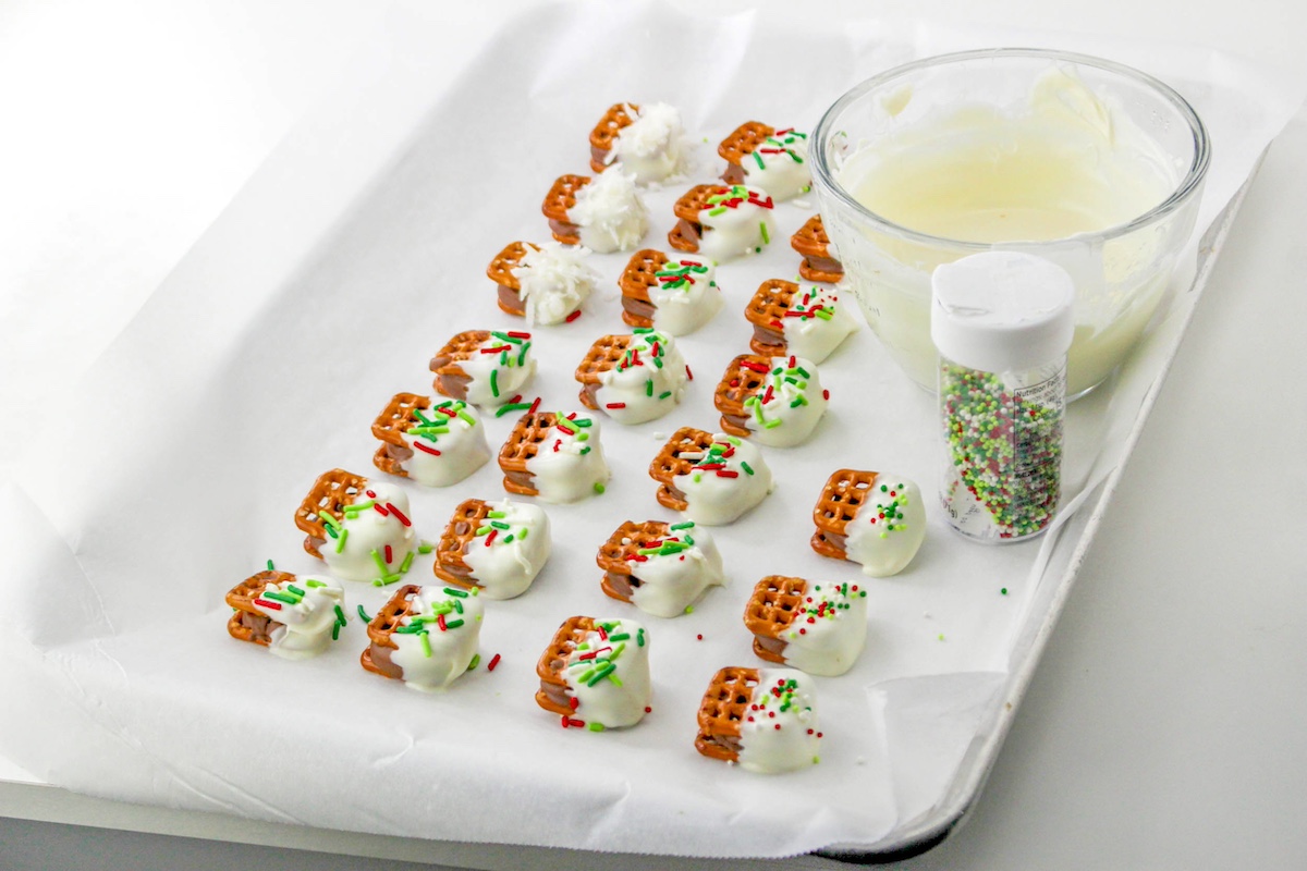 Sprinkles added to the top of the melted white candy