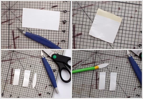 Cutting white duct tape into flower petals