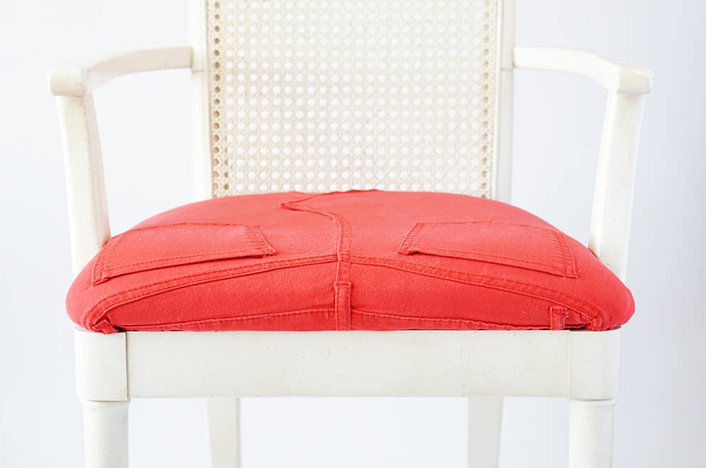 Secondhand chair reupholstered with denim